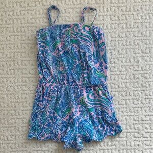 Lilly Pulitzer Girl's Mini Jace Romper in Lilac Rose/ WE Mermaid - XS